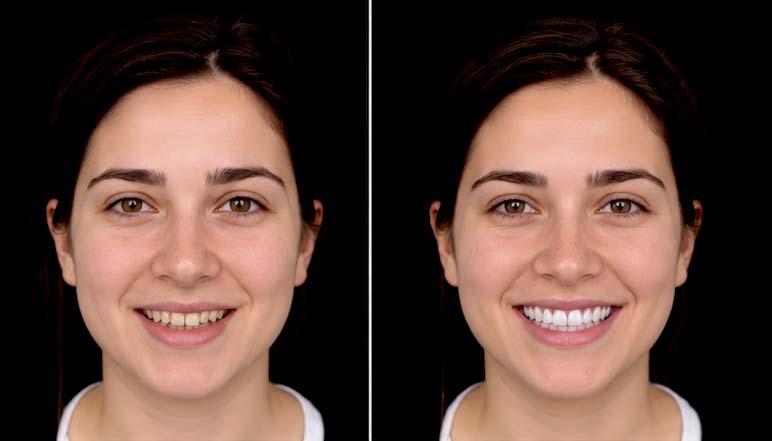 Porcelain veneers before and after smile transformation in Tijuana